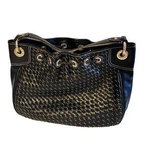 Antonio Melani leather handbag w/braided drawstring and gold hardware trim